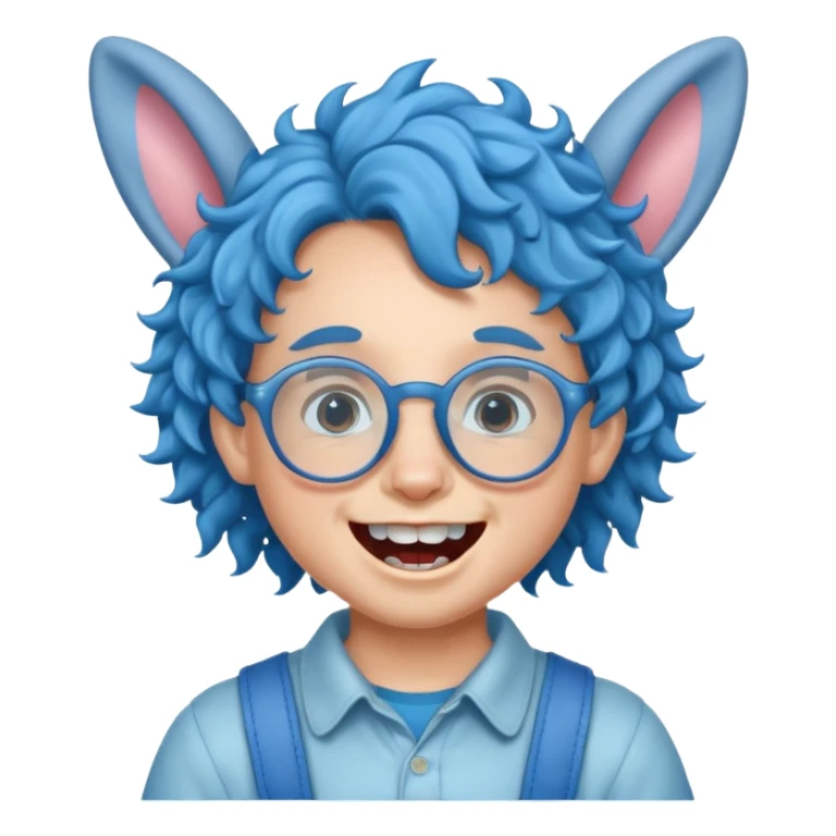 kid with teeth braces bunny eared blue haired curly big teeth and glassess sticker