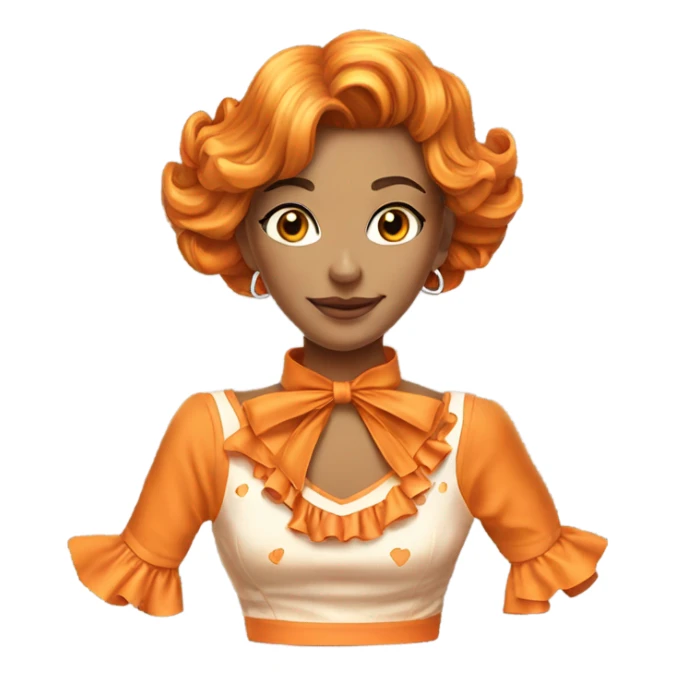 Realistic orange cut out crop top blouse. Ruffles. Isolated. Fancy sash sticker