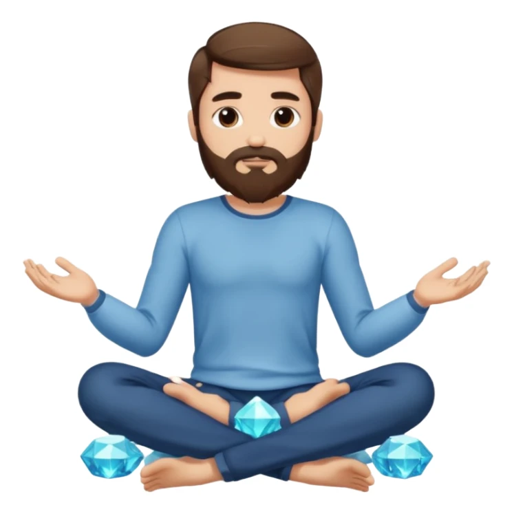 full body man long brown hair brown eyes medium beard white skin sitting cross-legged growing crystals from ground sticker