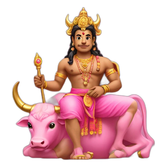 Lord Yamraj sitting on cute pink bull sticker