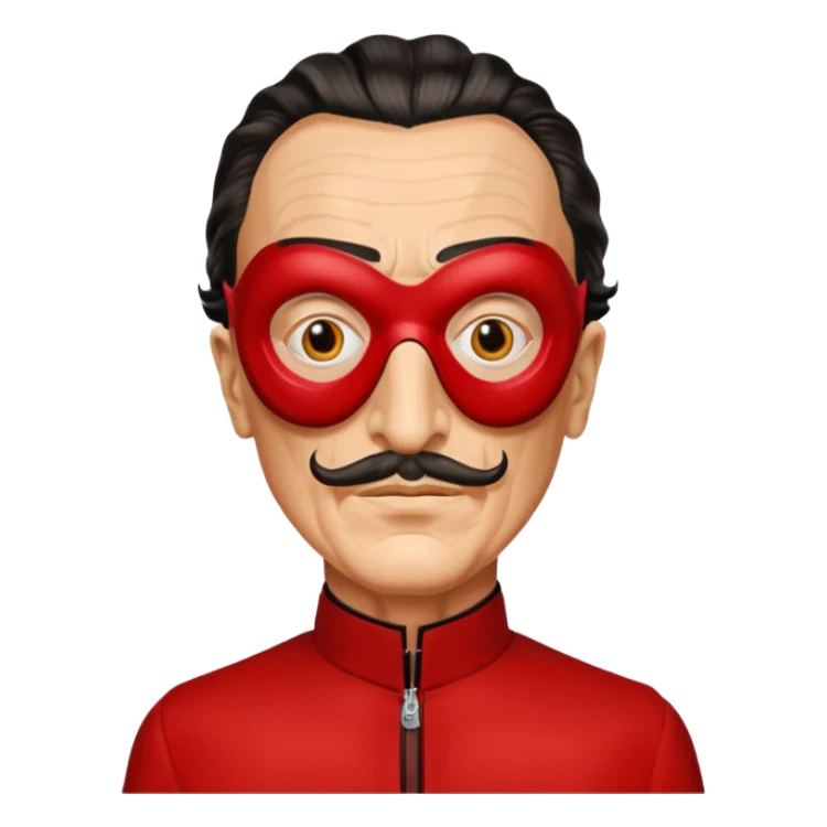 Faites-moi un masque de Salvador Dali d'une manière réaliste, la même série que La Casa de Bapel, et faites-le paraître comme s'il portait du rouge sticker