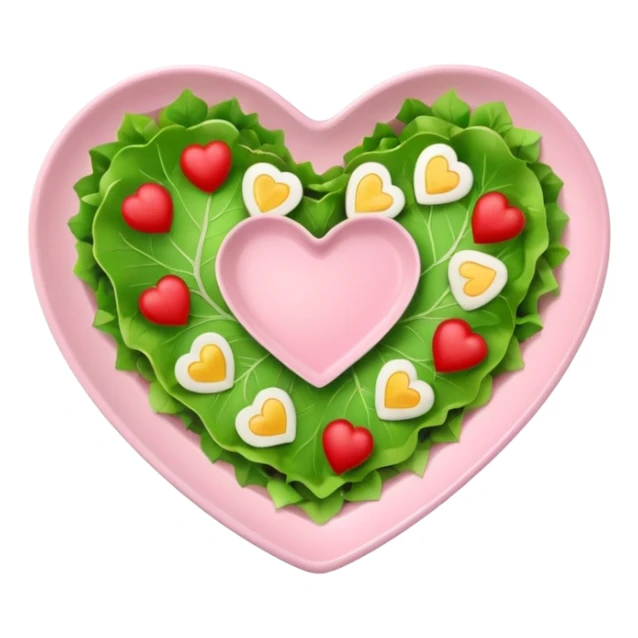 green salad in a light pink heart shaped plate sticker