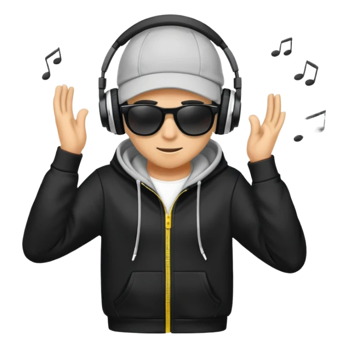 a hoodie with sunglasses and headphones with dancing motion lines sticker