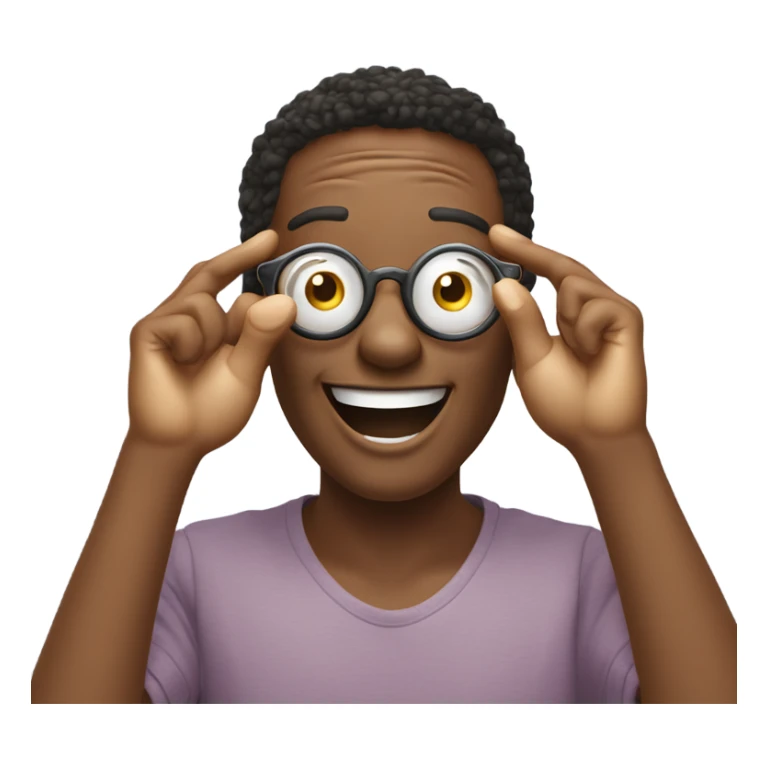 "Create an emoji representation of a joyful celebration gesture where both hands form circles in front of the eyes, mimicking glasses. The design should focus on the playful and fun energy of the gesture."






 sticker