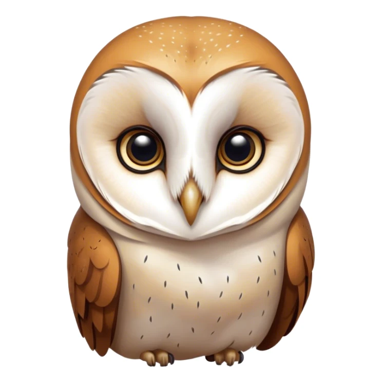 Cinematic Deep Thought Barn Owl Portrait Emoji, Head held high with a serene, contemplative gaze, showcasing its beautifully patterned plumage of white and brown, with eyes deeply focused as if pondering ancient secrets, Simplified yet majestically refined features, highly detailed, glowing with a soft, introspective light, high shine, poised and pensive, stylized with an air of profound wisdom, capturing the essence of an owl immersed in deep thought, so thoughtful it feels like it could silently whisper timeless wisdom from beyond the screen! sticker