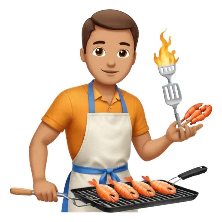 man grilling seafood on a sizzling grill sticker