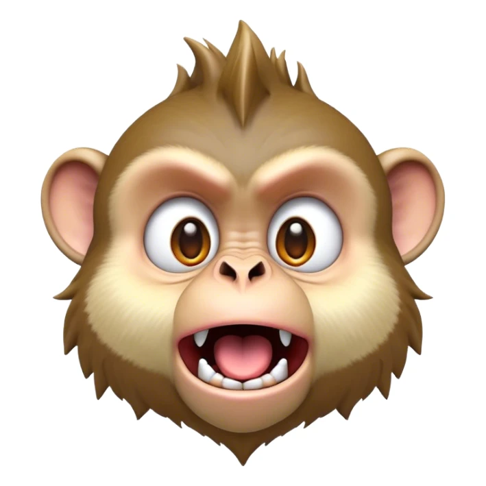 Cinematic Comical Macaque Portrait Emoji, Head tilted dramatically with an exaggerated, shocked expression and a raised eyebrow, featuring a lively, nimble build with spiky fur and wide, comically expressive eyes, Simplified yet hilariously animated features, highly detailed, glowing with a slightly sassy, vibrant glow, high shine, dramatic yet playful, stylized with an air of cheeky primate attitude, soft glowing outline, capturing the essence of a meme-worthy macaque that looks ready to deliver a playful side-eye into viral fame! sticker