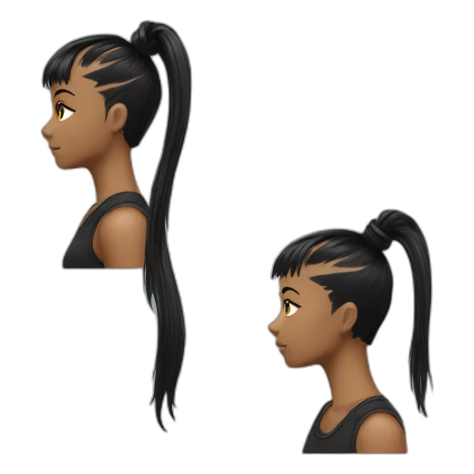 Punk ponytail black with bangs hair sticker