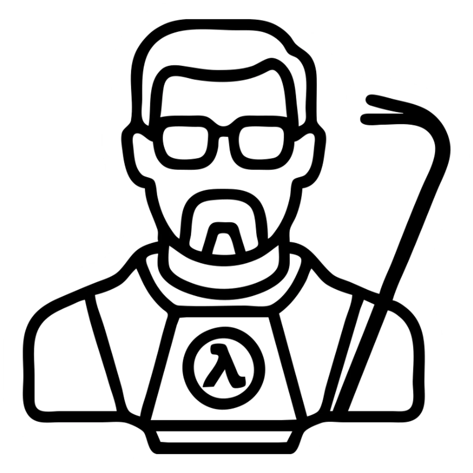 Gordon Freeman from Half-Life 2, outlined icon, glasses, HEV suit, crowbar sticker