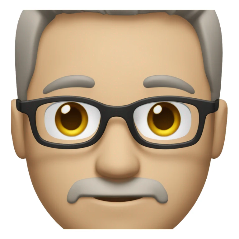 White man black and white hair combed right blue eyes blue glasses full face short stubble no wringles sticker