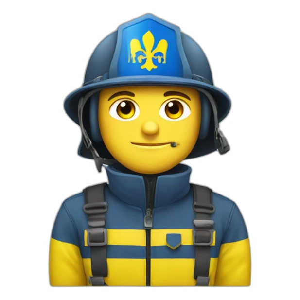 Ukrainian firefighter with the flag of Ukraine sticker