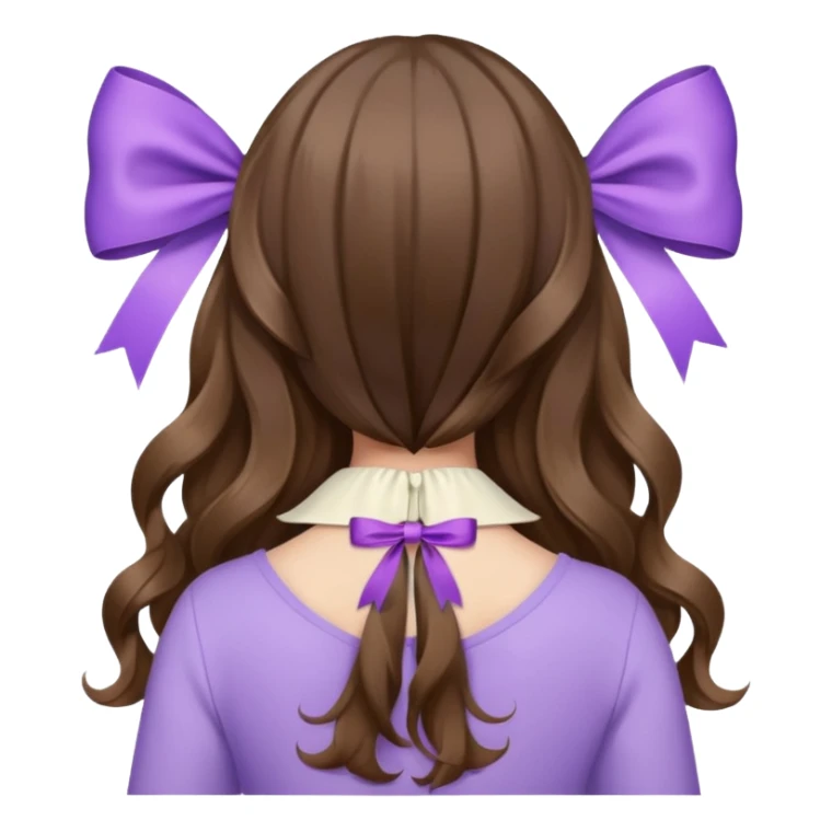 brown wavy long hair from behind with a medium lilac bow sticker
