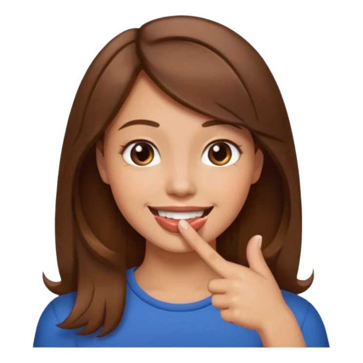 smiling face with a finger in its mouth, flirty  brown hair sticker
