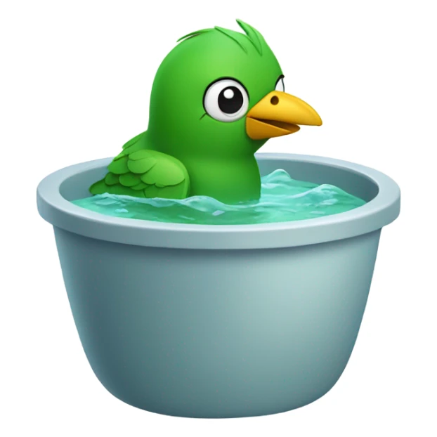 Green bird taking a bath in a tub sticker