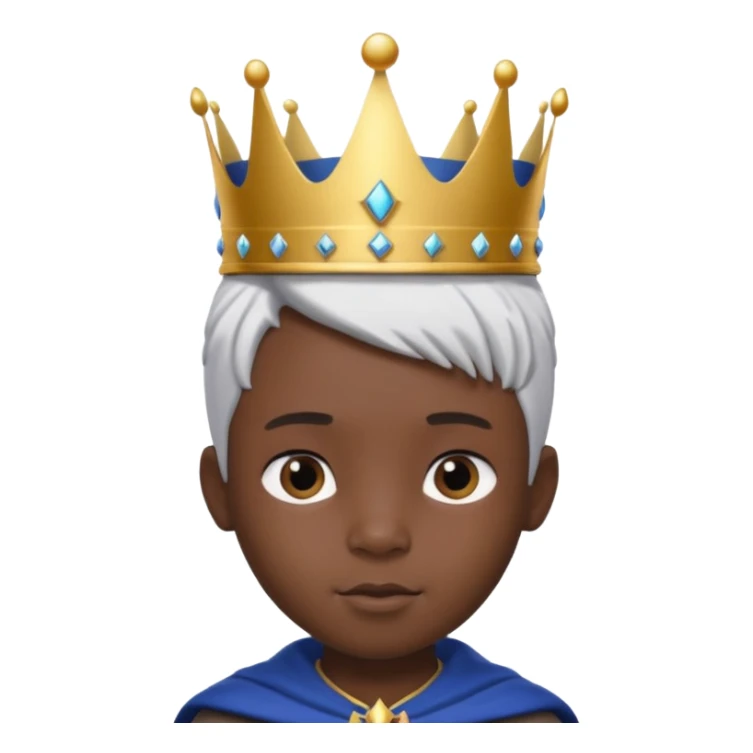Royal black Kid boy with crown head 3d style only face half rotate head white hair sticker