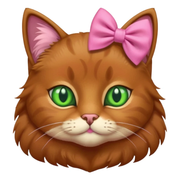   brown cat with green eyes and a pink bow sticker