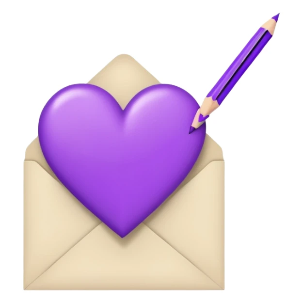 hand drawn letter with purple heart sticker