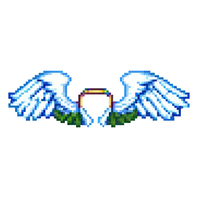 pixel art style angel wings, simple and iconic sticker