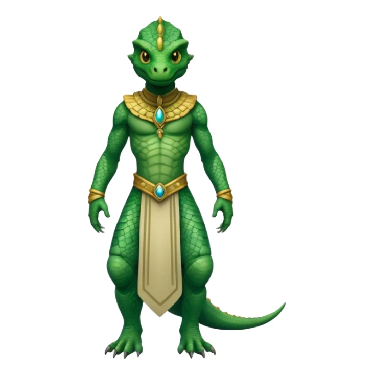 full body reptilian humanoid in ancient outfit, front view sticker