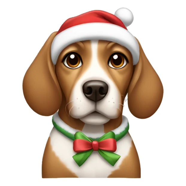 A brown cute dog wearing a Christmas hoodie and a bow on her head sticker
