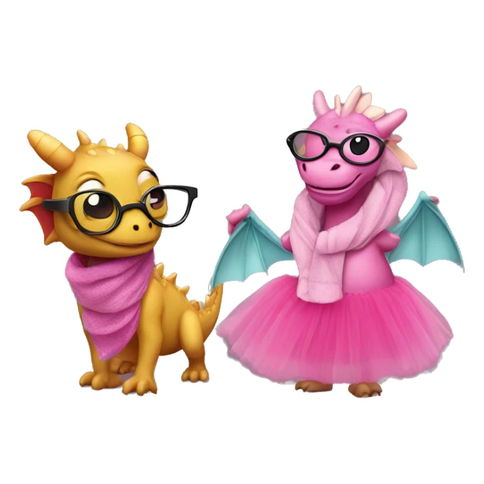 A dragon and a pink tutu with a scarf and glasses sticker