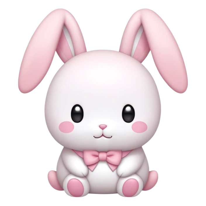 A pudgy bunny in authentic Sanrio style exactly like My Melody, two long floppy ears, round face, very minimal facial features with just simple eyes and tiny mouth, tiny spikes, light pink and white colors, small bow, ultra kawaii and simple sticker