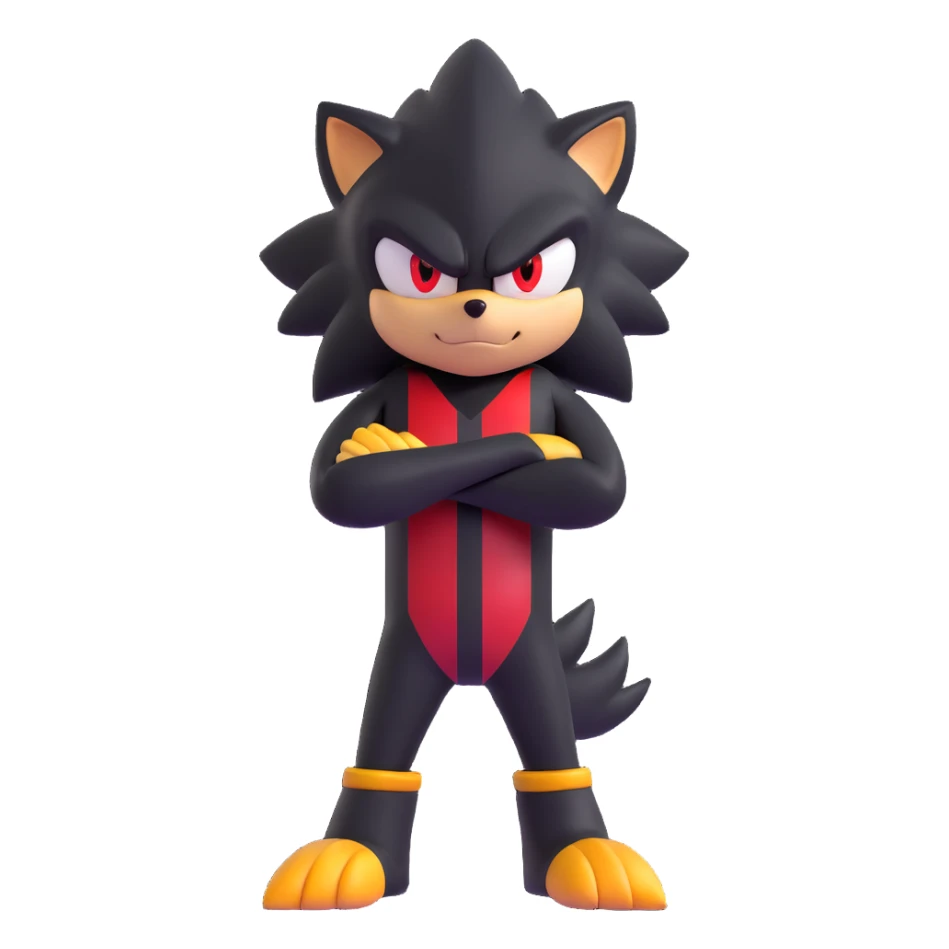Shadow the Hedgehog standing with arms crossed, red stripes, black fur, determined look sticker