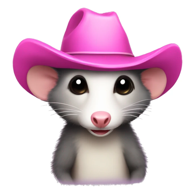 Opossum wearing a pink cowboy hat sticker
