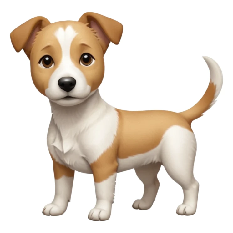 a full body facing front on of a buff white beagle cross jack russell terrier looking dog the size of a kelpie with light brown long ears resting on its face and a light brown patch above one eye and a large snout. the rest of the dog is completely white.  sticker
