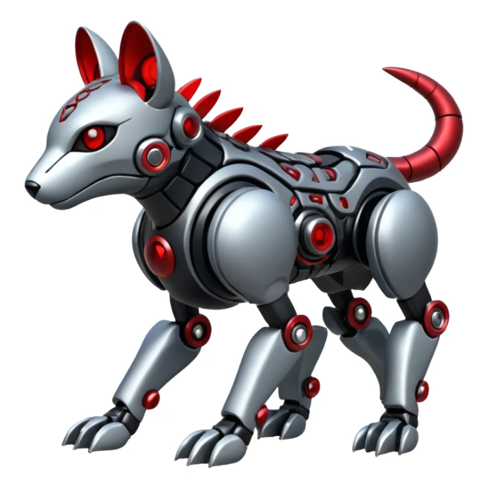 Futuristic mechanical cyborg modern badass cool shiny metallic alloy silver-grey obsidian-black crimson-red white animal hybrid Fakemon full body with intricate patterns sticker