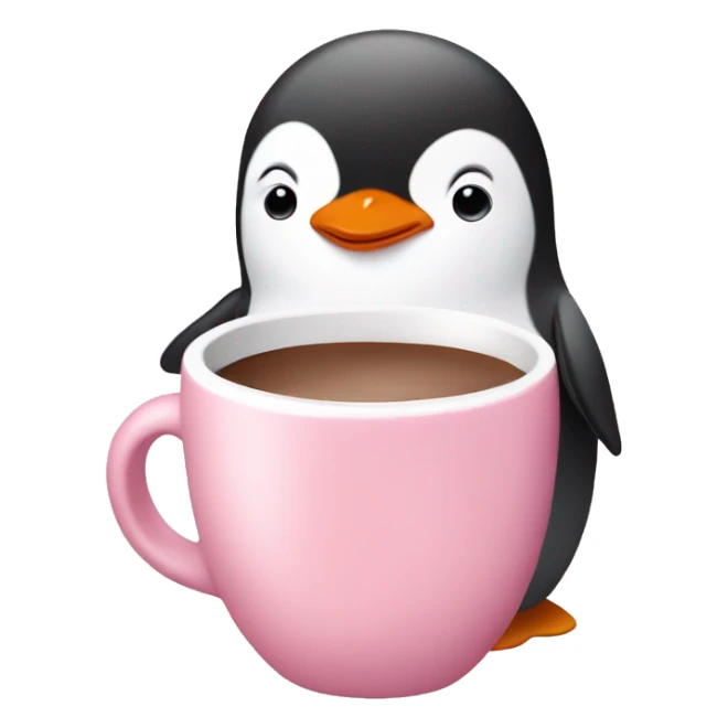 baby pink penguin drinking hot cocoa  sticker