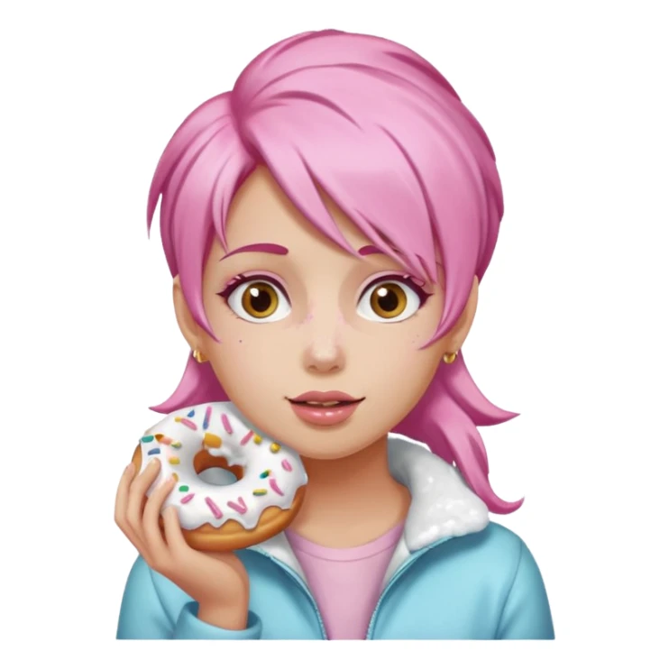 fat girl with pink hair eating donuts sticker