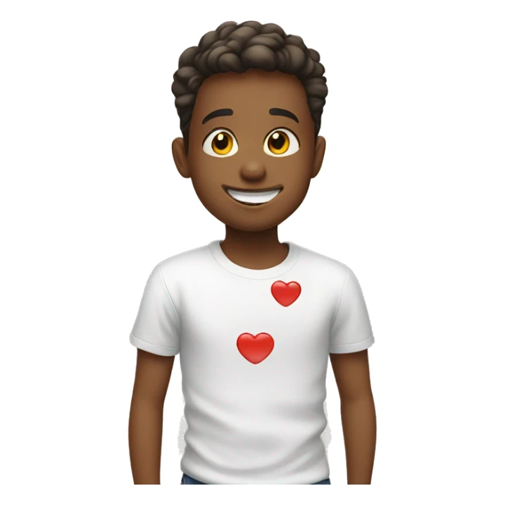 smiling boy in white shirt with kisses sticker