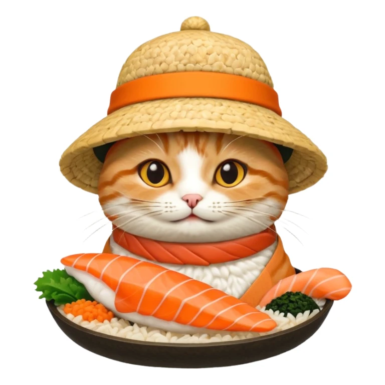 happy cat wearing a hat made out of sushi sticker