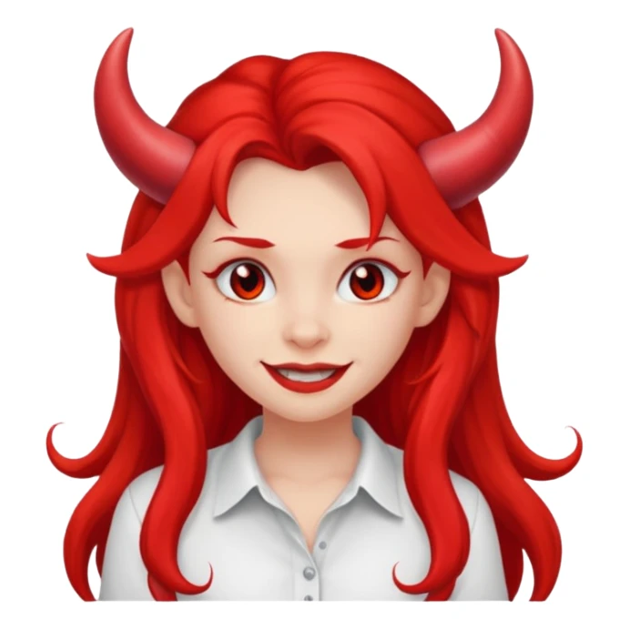 a long-haired red devil girl with shirt sticker