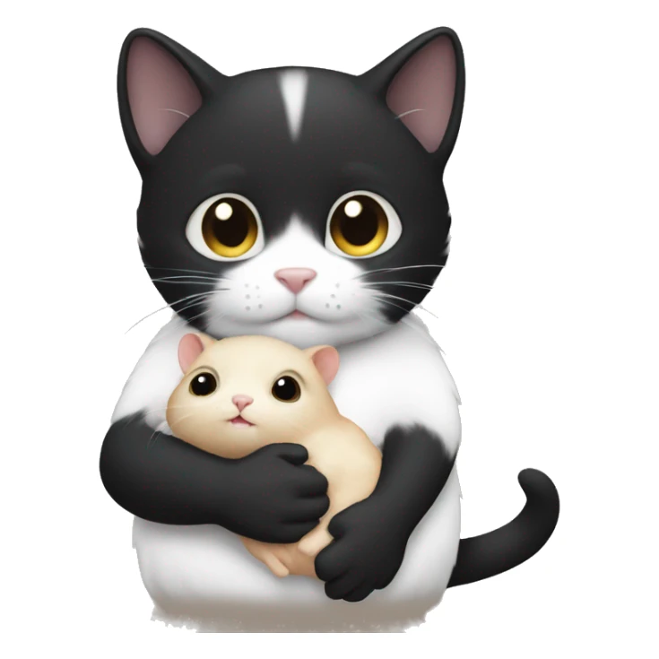 black kitty holding a white little hamster  sticker