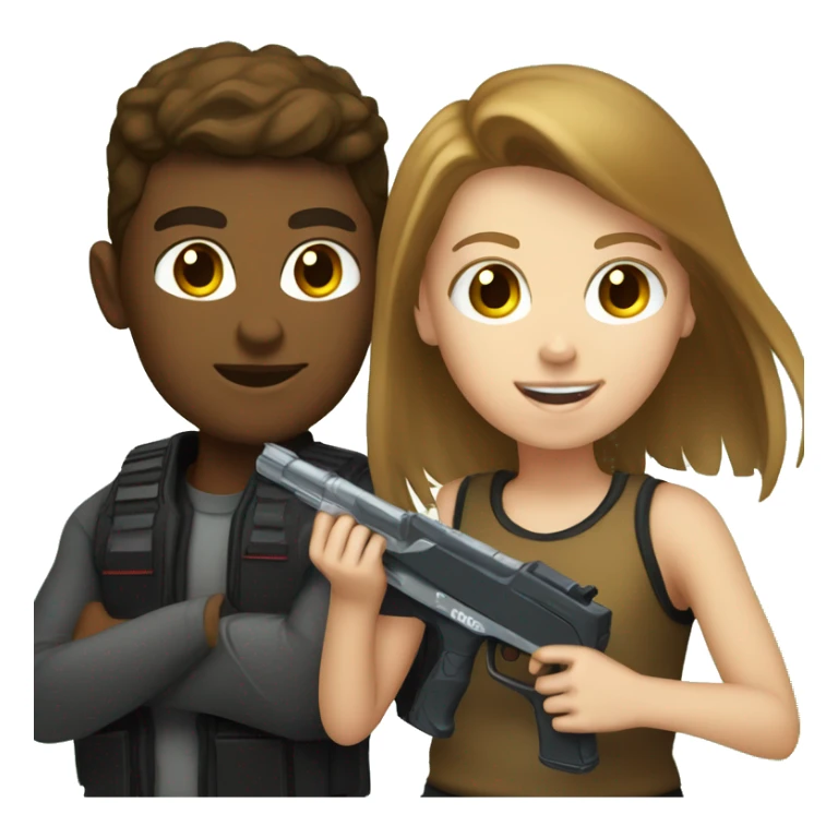 white boy with brown hair and white girl playing laser tag sticker