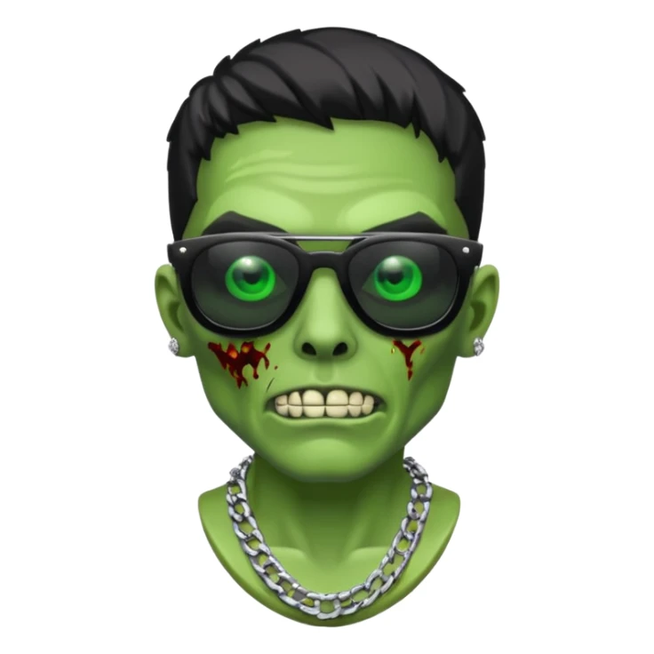Zombie verde con lentes negros de sol y cadena de diamantes  sticker