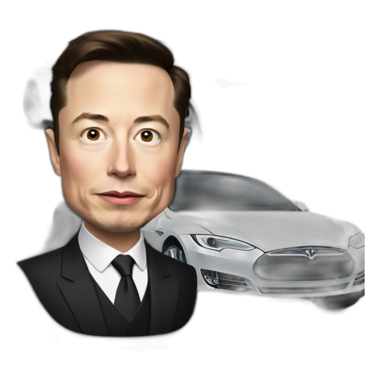 elon musk in suit behind the tesla sticker