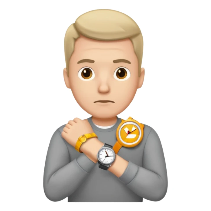 bored man pointing at his watch on his wrist sticker