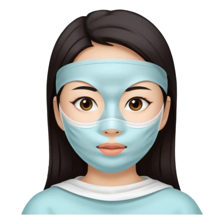 Asian girl with large white facial sheet mask pack sticker