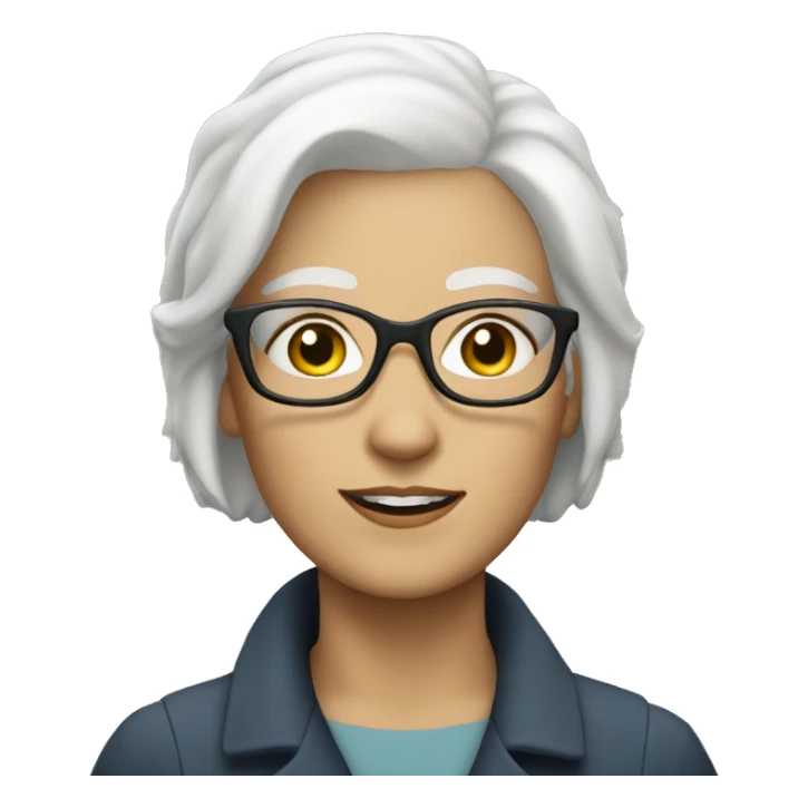 a white woman with short white hair and glasses sticker
