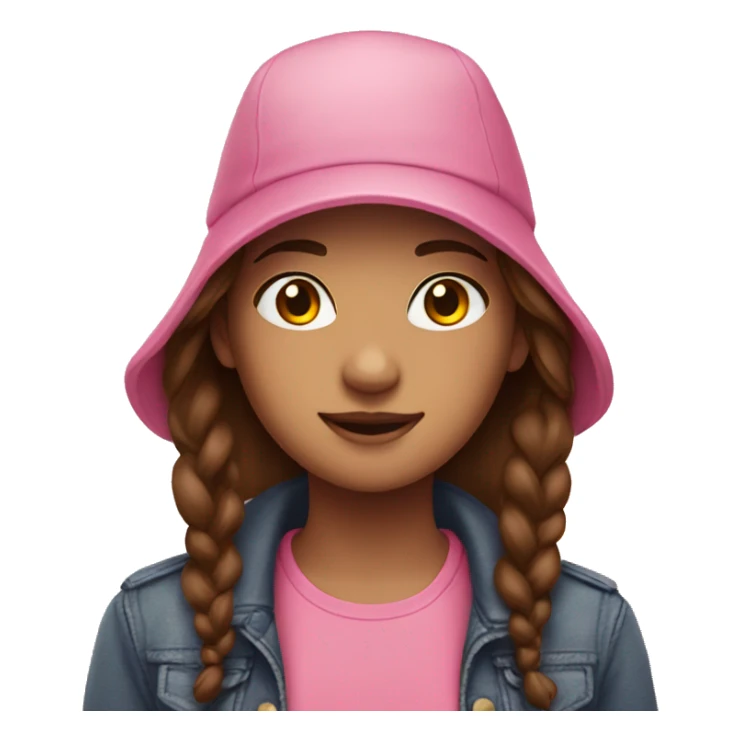 Girl with brown hair wearing a pink hat sticker