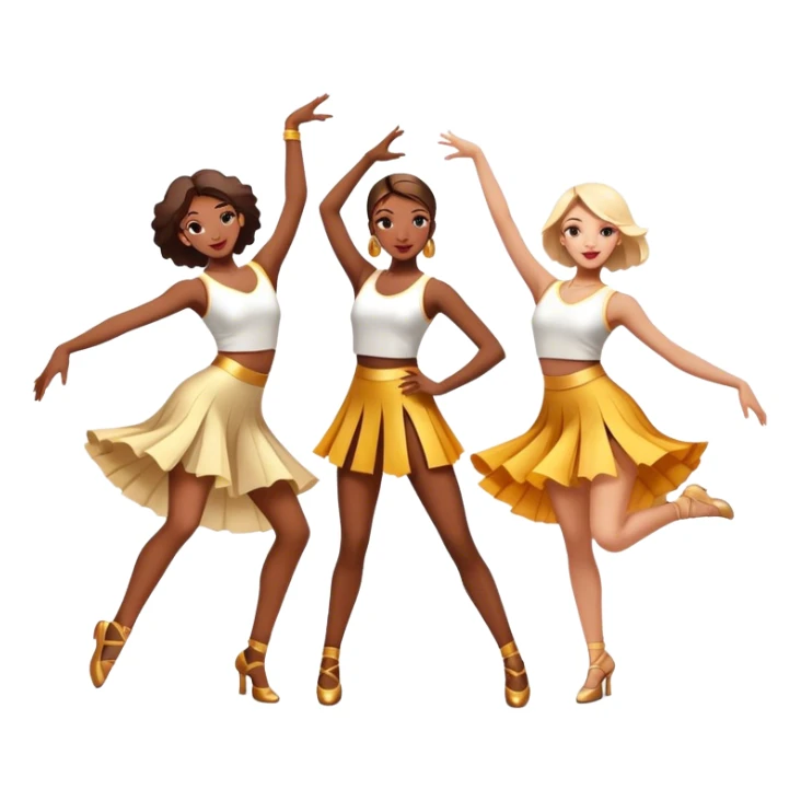 Icon for Contemporary Dance: a synchronized group dance performance with dancers in modern outfits, performing on stage with bright spotlighting and energetic movement. The icon should capture the dynamic and vibrant nature of contemporary dance. Transparent background. sticker