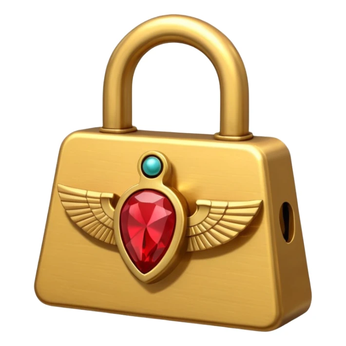 ancient Egyptian lock object icon, golden metal lock, ankh symbol, scarab engraving, red gemstone detail, 3D cartoon, mobile game icon style, centered, clean background, soft shadow, no text, no watermark
 sticker