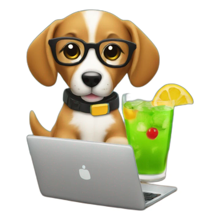 Cute corgui with a laptop and a cocktail sticker