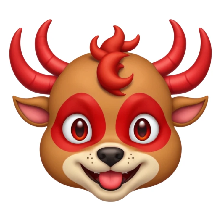 dog emoji with a seductive, devilish smile, red horns, half-lidded eyes, playful sticker