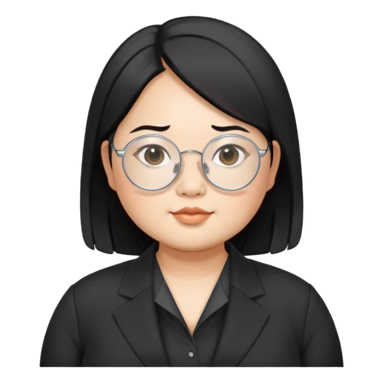 chubby asian waman wear thin siver circle glasses  medium black hair wear black suit shirt  sticker