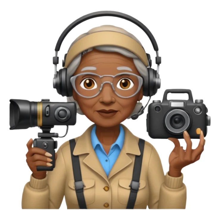 woman cameraman hold a camera, elderly black skin sticker