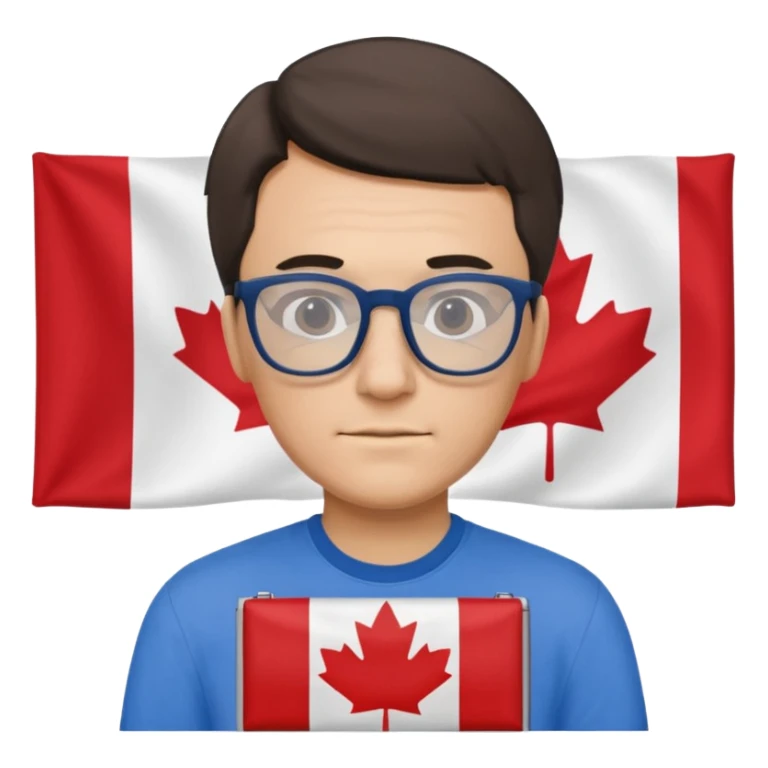 A man studying with a flag of Canada in the background sticker